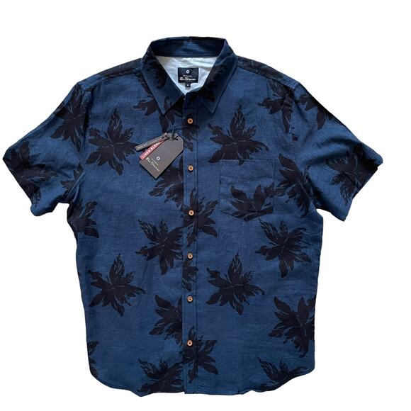 Men's BEN SHERMAN Tikki Aloha Hawaiian Short Sleeve Shirt Blue|Navy Size M NEW - Picture 1 of 7